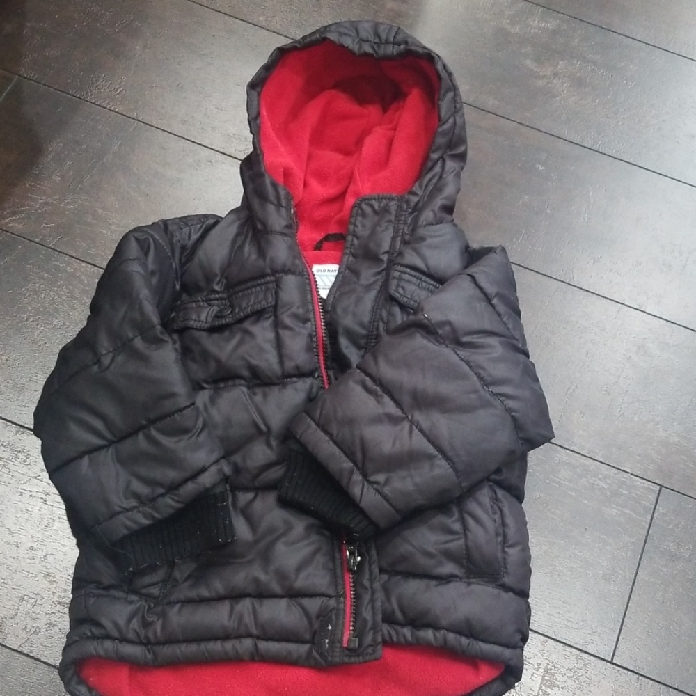 Old Navy 3T toddlers black nylon puffer hoodie euc